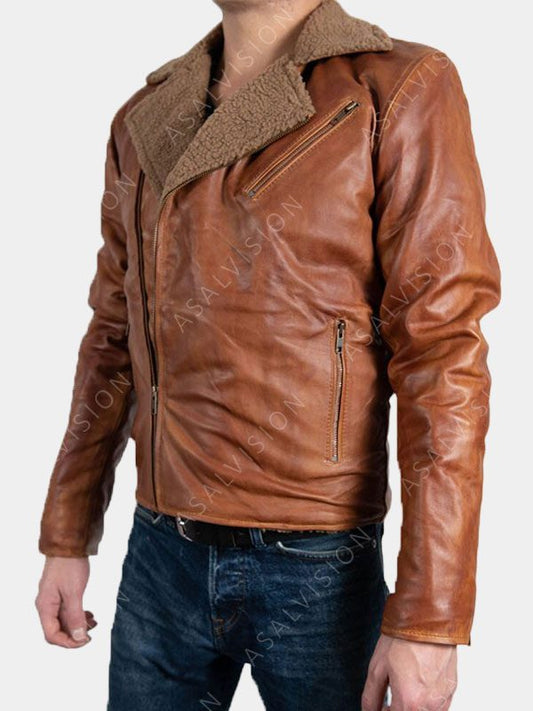 Men’s Faux Fur Brown Leather Shearling Jacket
