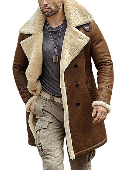 Men's Fur Shearling Brown Leather Coat 1