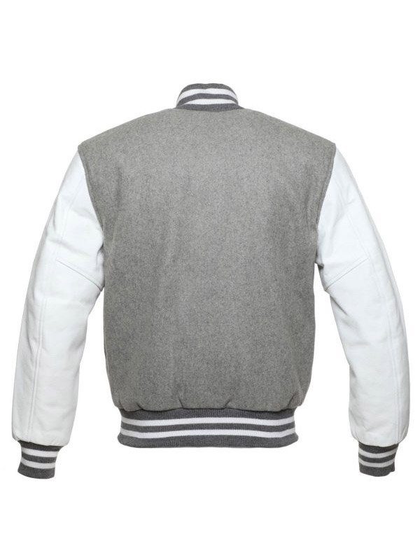 Men’s Grey Varsity Bomber Jacket Back