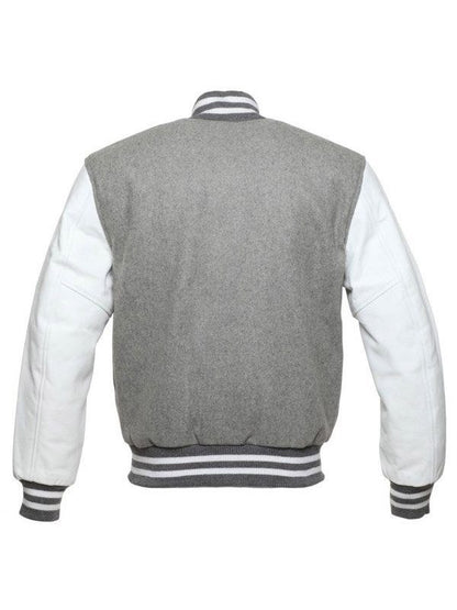 Men’s Grey Varsity Bomber Jacket Back