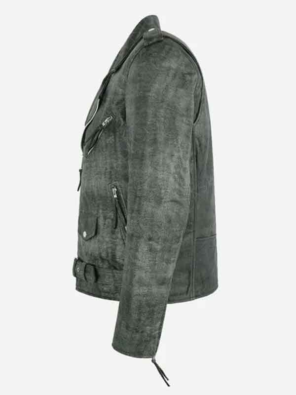 Mens Grey Vintage Distressed Biker Jacket