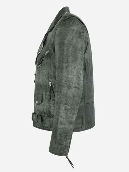 Mens Grey Vintage Distressed Biker Jacket