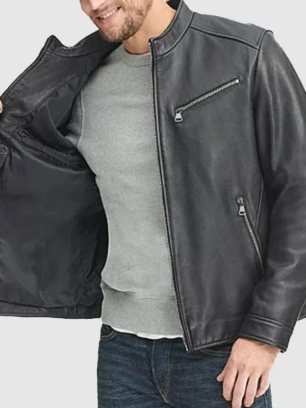 Men’s Leather Jacket Stand-up Collar