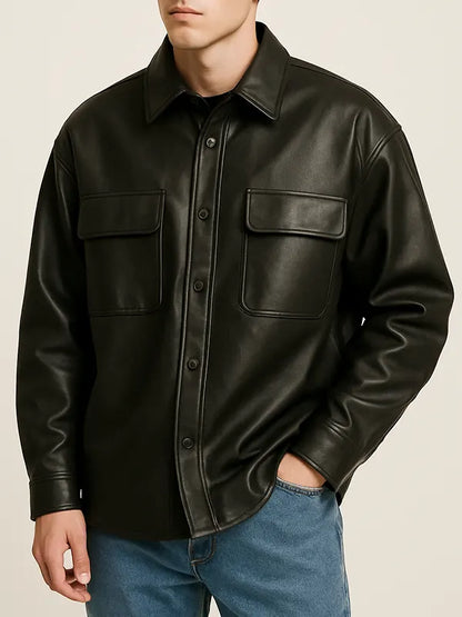 Men’s Leather Oversized Shirt Jacket