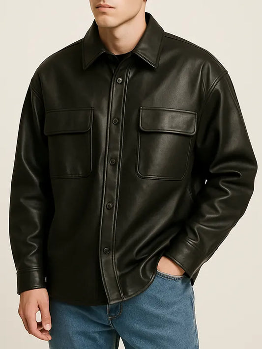 Men’s Leather Oversized Shirt Jacket