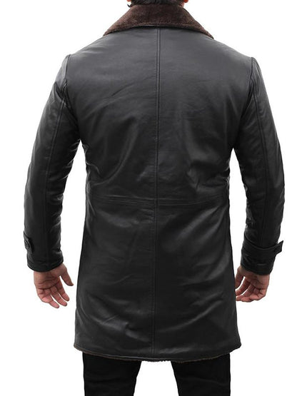 Mens Leather Shearling Black Coat Back