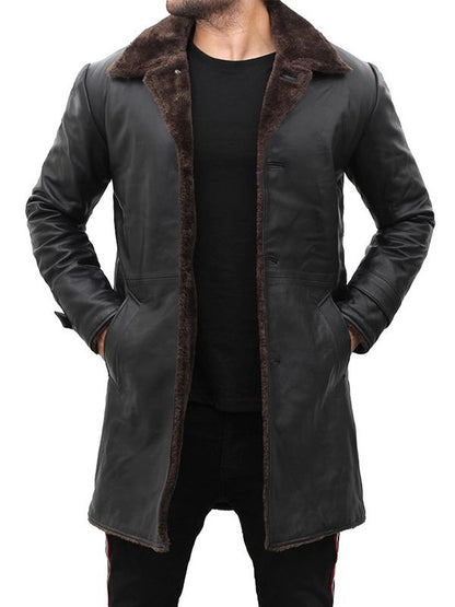 Mens Leather Shearling Coat