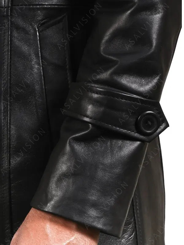 Men's Long Black Leather Coat