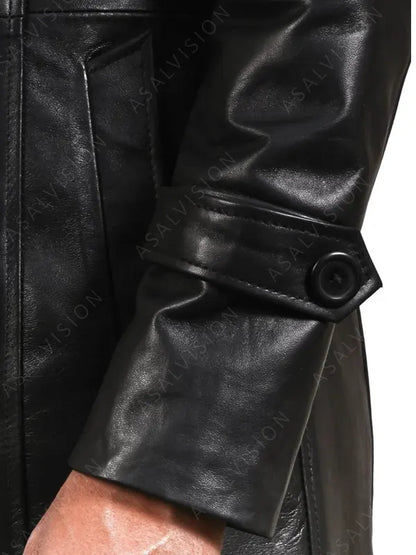 Men's Long Black Leather Coat