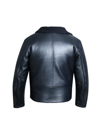Mens Luxury Shearling Black Leather Jacket Back