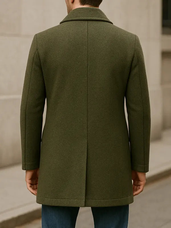 Men's Military Green Wool Long Peacoat