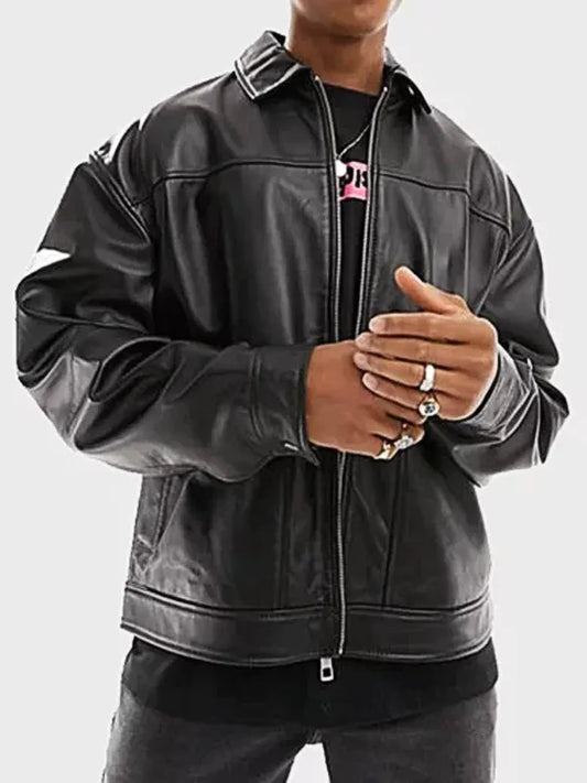 Men's Oversized Black Leather Jacket
