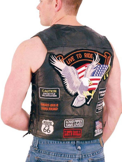 Brown Patched Motorcycle Leather Vest