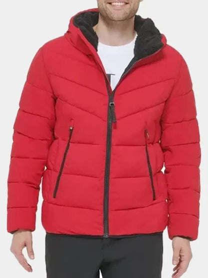 Men’s Puffer Red Hooded Jacket