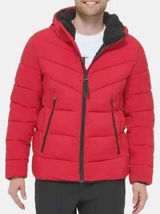 Men’s Puffer Red Hooded Jacket