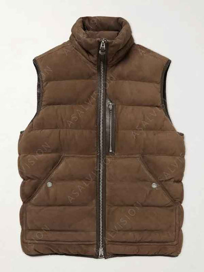 Mens Puffer Suede Leather Vest