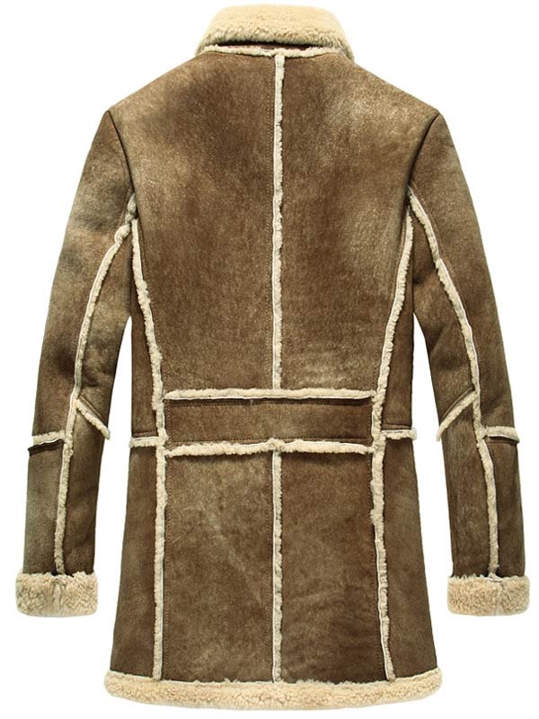 Mens Reacher Style Brown Sheepskin Leather Coat Back