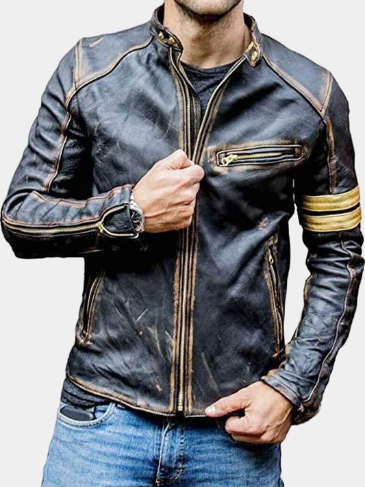 Men's Real Leather Black Distressed Motorcycle Jacket