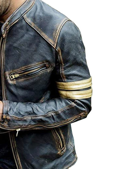 Men's Real Leather Black Distressed Vintage Motorcycle Jacket