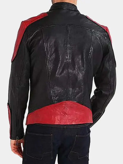 Men's Red And Black Zipper Cafe Racer Leather Jacket
