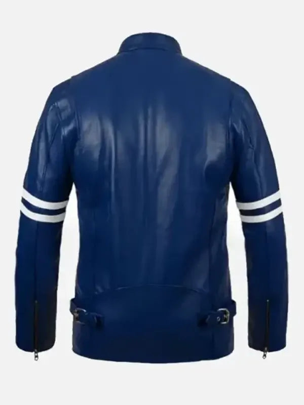 Men’s Rich Blue Racer Striped Leather Jacket