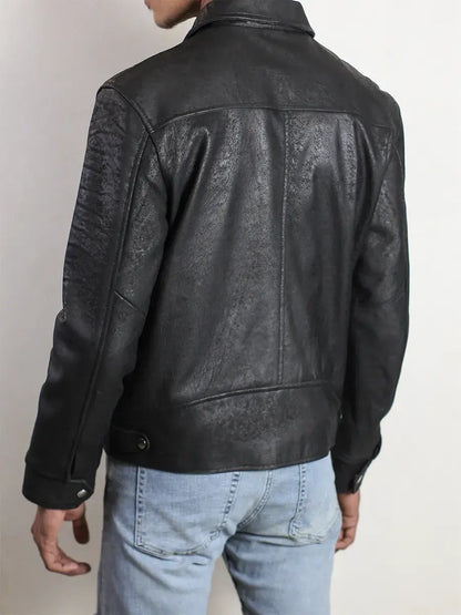 Men's Rugged Leather Black Jacket