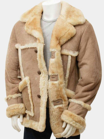 Men's Sand Brown Shearling Leather Coat