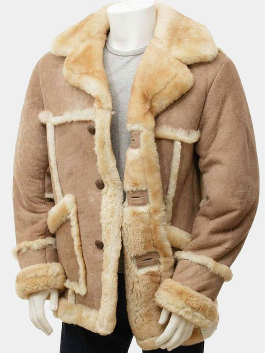 Men's Sand Brown Shearling Leather Coat