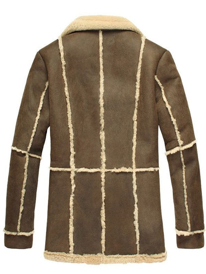 Mens Shearling Brown Sheepskin Leather Coat Back