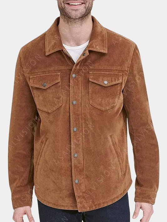 Mens Shirt Style Suede Leather Jacket