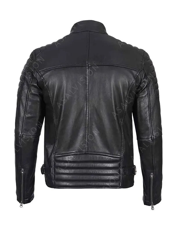 Mens Shoulder Pads Black Cafe Racer Jacket