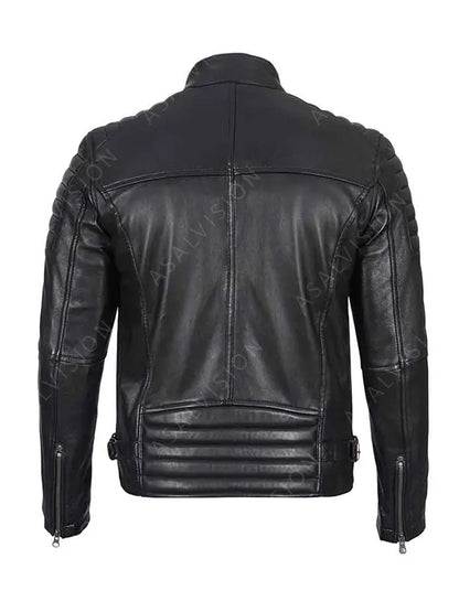 Mens Shoulder Pads Black Cafe Racer Jacket