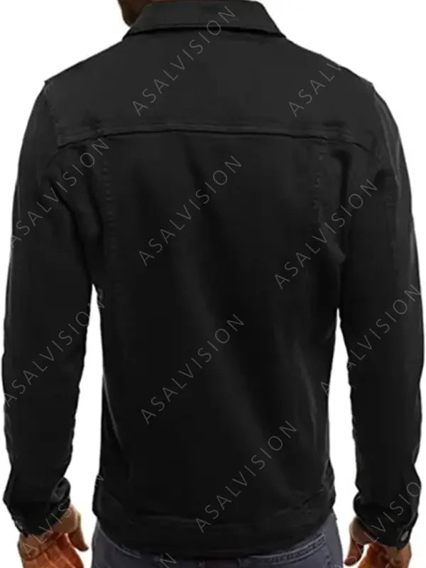 Mens Simple Black Denim Jeans Jacket