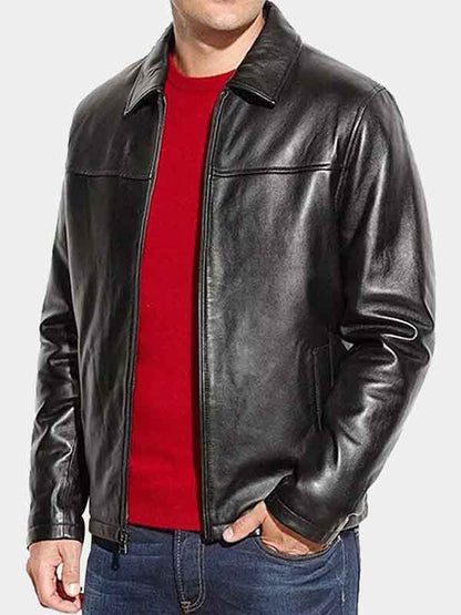 Mens Simple Casual Wear Sheepskin Leather Jacket
