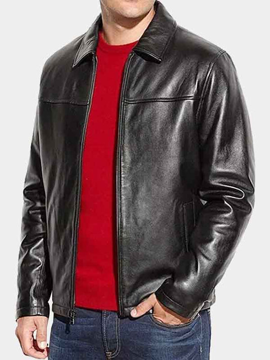 Mens Simple Casual Wear Sheepskin Leather Jacket