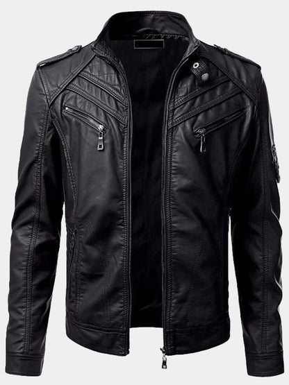 Men's Slim-Fit Black Leather Biker Jacket