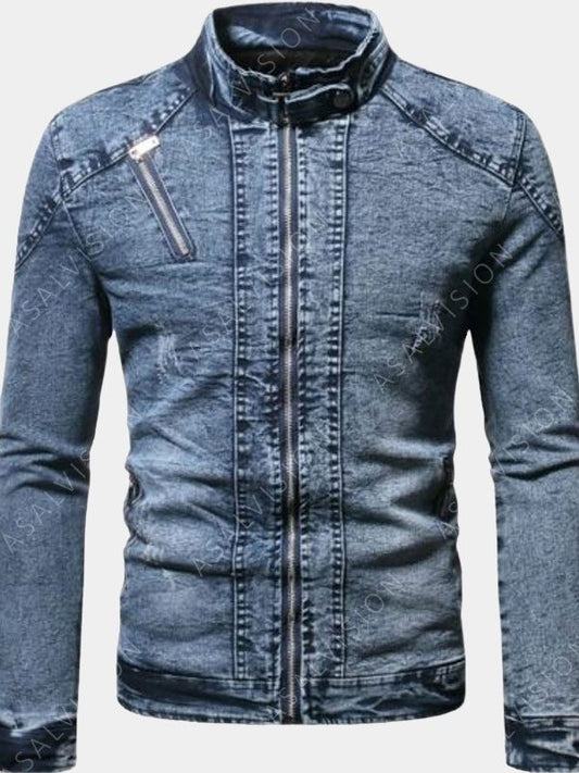 Mens Slim Fit Style Ice Blue Denim Jacket