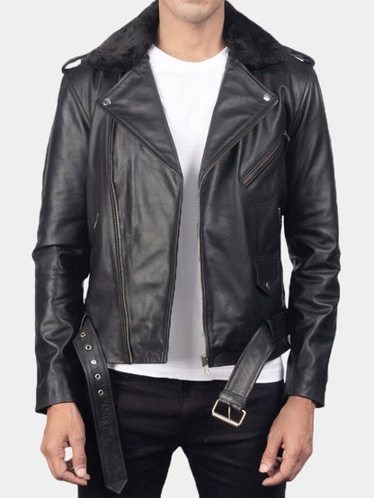 Men's Smooth Black Color Motorcycle Leather Jacket