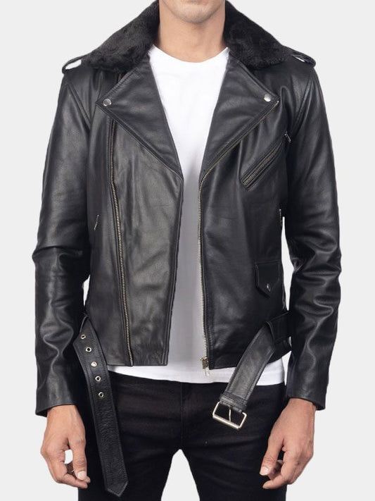 Men's Smooth Black Color Motorcycle Leather Jacket