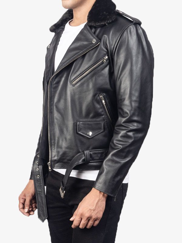 Men's Smooth Black Color Motorcycle Leather Jacket