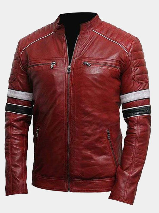 Men's Striped Cafe Racer Biker Jacket