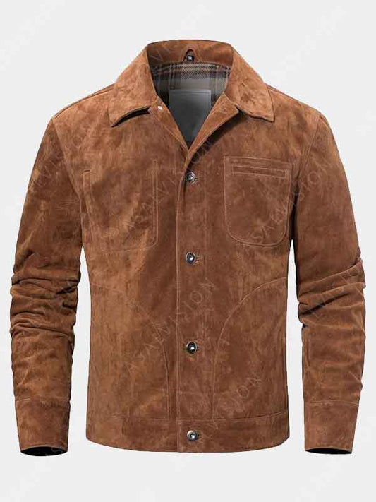 Mens Suede Leather Trucker Jacket