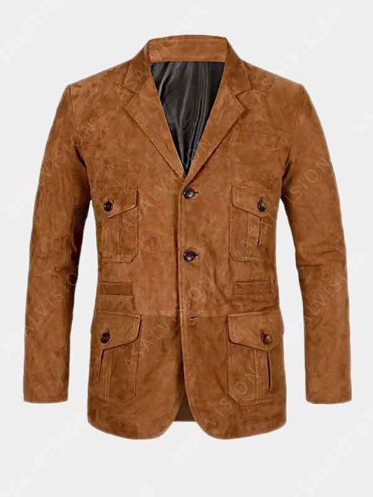 Mens Tan Brown Suede Leather Blazer
