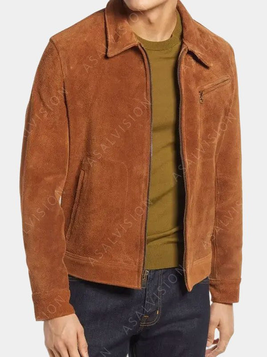 Mens Tan Brown Suede Leather Jacket