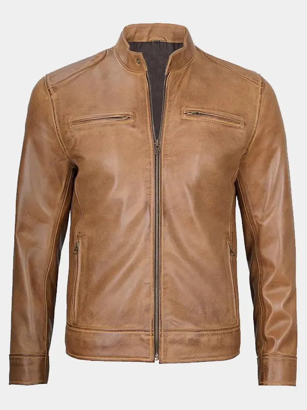 Men's Tan Cafe Racer Leather Jacket