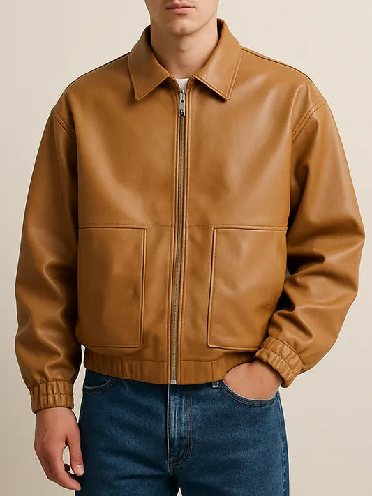 Men’s Tan Oversized Leather Jacket