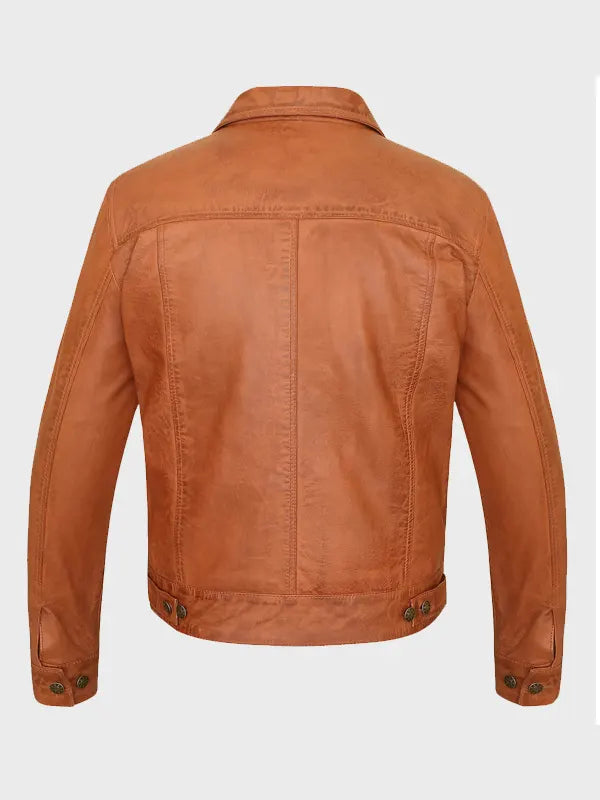 Men's Tan Trucker Lambskin Leather Jacket
