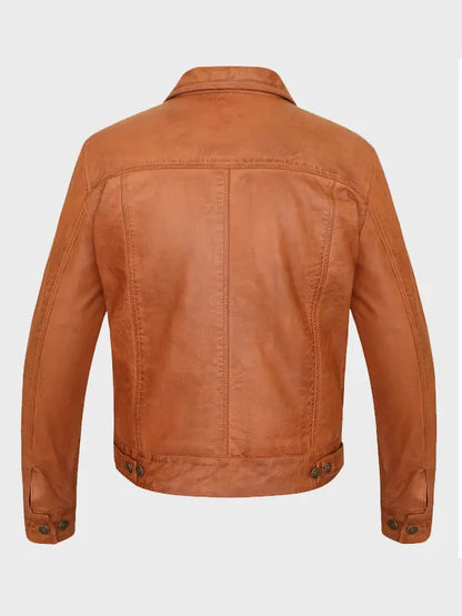 Men's Tan Trucker Lambskin Leather Jacket
