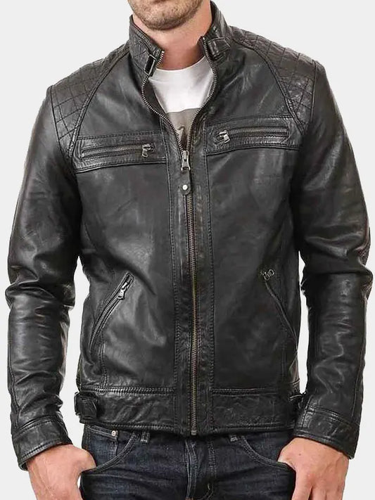 Mens Vintage Black Quilted Leather Jacket