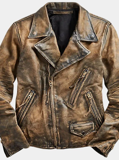 Men's Vintage Distressed Brown Biker Leather Jacket